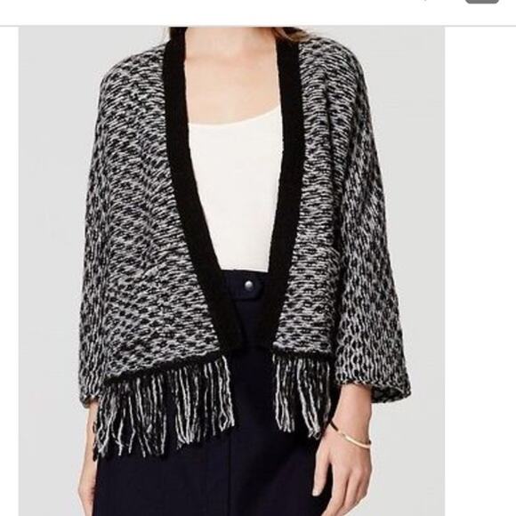NEW LOFT Knit Fringe Open Front Cardigan Size Small - Picture 1 of 9
